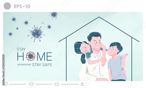 Social distancing concept illustration. Stay home to avoid coronavirus spreading. People stay home for social distance to protect from coronavirus (2019-ncov). Health care vector infographic.
