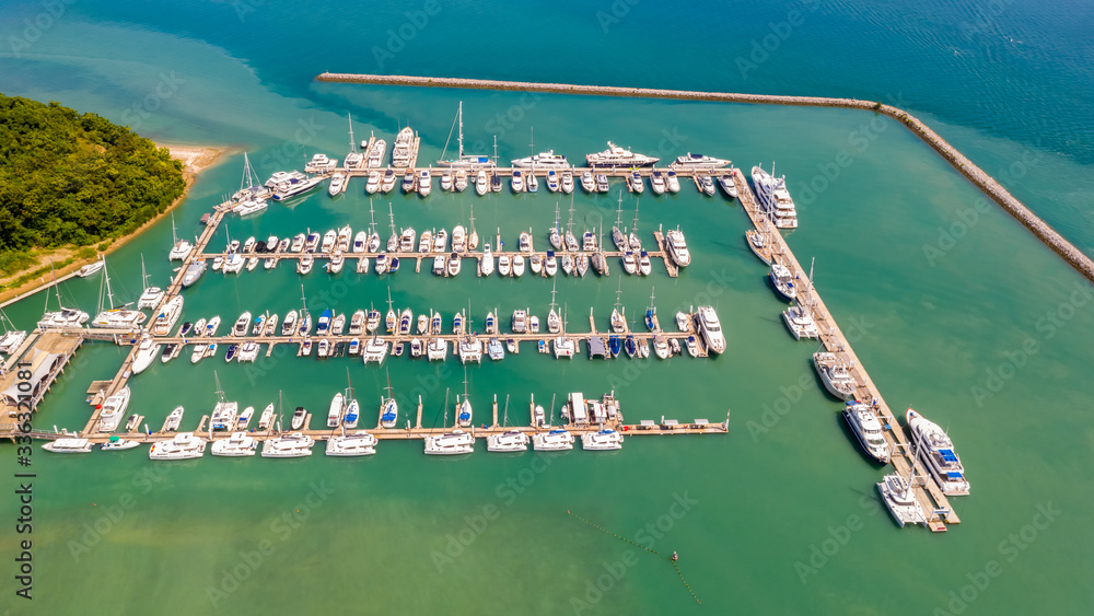 yacht and speedboat parking on the sea