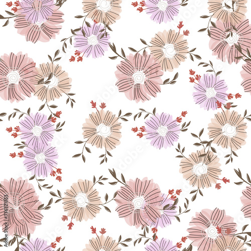 Seamless pattern with abstract flowers. Creative color floral surface design.