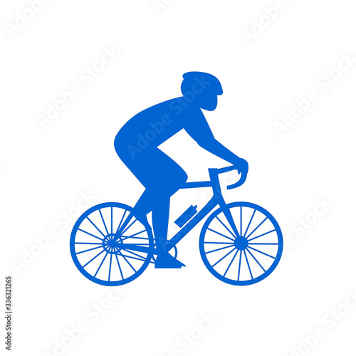 Simple flat illustration of a cyclist. Icon silhouette of a man on a bicycle 