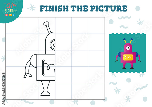Copy picture vector illustration. Complete and color game for preschool and school kids