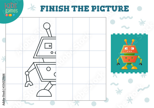 Copy picture vector illustration. Complete and coloring game for preschool and school kids
