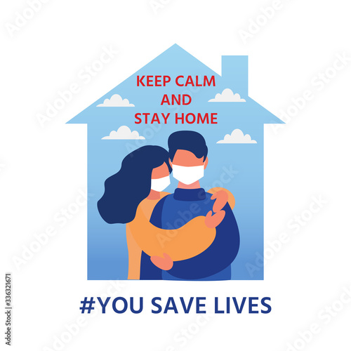 Covid-19 virus. Quarantined at home, self isolation and social distancing. People wearing  medical mask. Self-isolate from a pandemic.