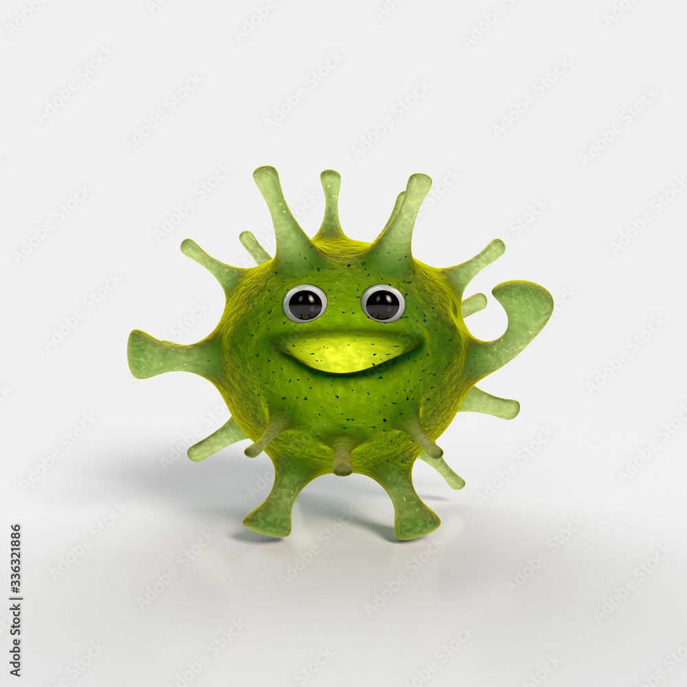 Cute virus character waving by hand 3D render illustration Cute virus character waving by hand 3D render illustration