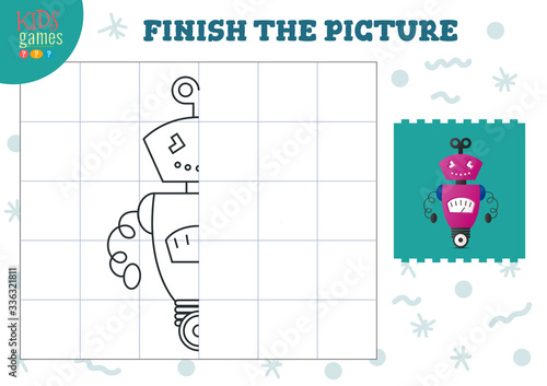 Copy picture vector illustration. Complete and coloring game for preschool and school kids