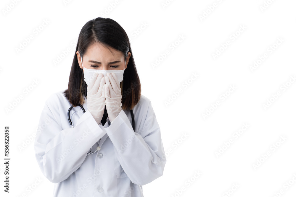 Woman doctor feel ill and sneezing. Woman doctor feel ill and sneezing.