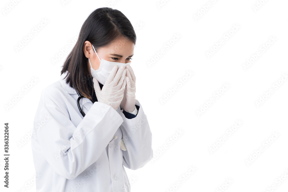 Woman doctor feel ill and sneezing. Woman doctor feel ill and sneezing.