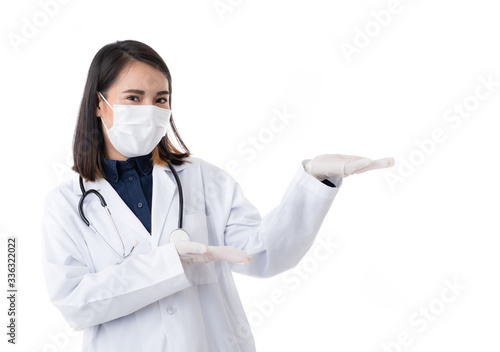 Female doctor on white background photo