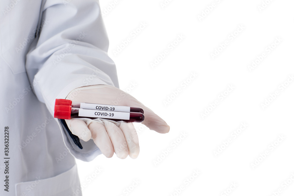 Doctor holding tube of corona virus Doctor holding tube of corona virus