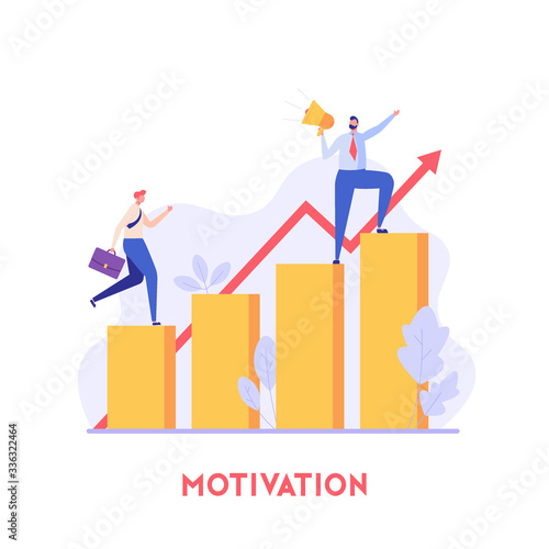 Boss motivates the employee for good work. Beginner career. Concept of motivation, team spirit, business success, achievement. Vector illustration in flat design for UI, web banner, mobile app