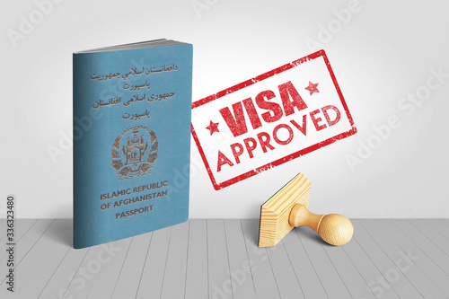 Afghanistan Passport with Visa Approved Wooden Stamp for Travel - 3D Illustration