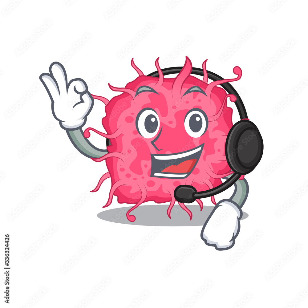 Fototapeta A gorgeous pathogenic bacteria mascot character concept wearing headphone