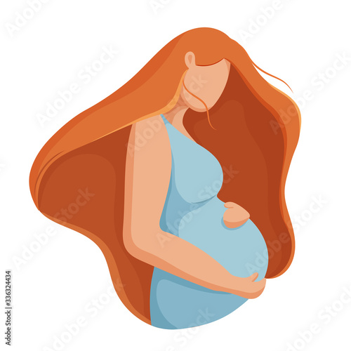 Beautiful pregnant woman. Happy Mothers day. Vector illustration.