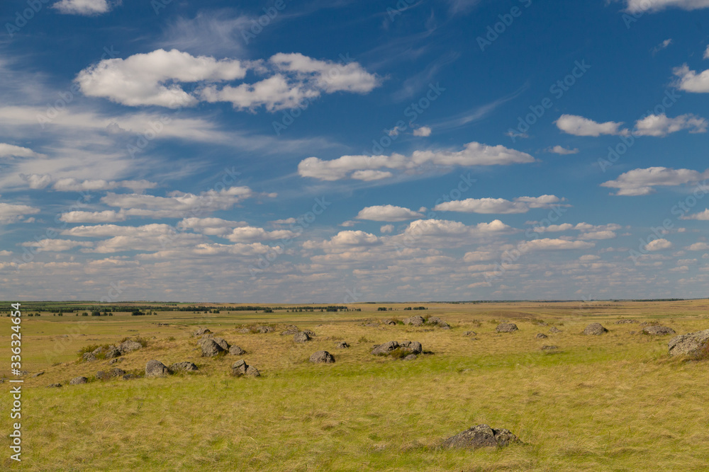 blue sky with Cumulus clouds, field (steppe) blue sky with Cumulus clouds, field (steppe)