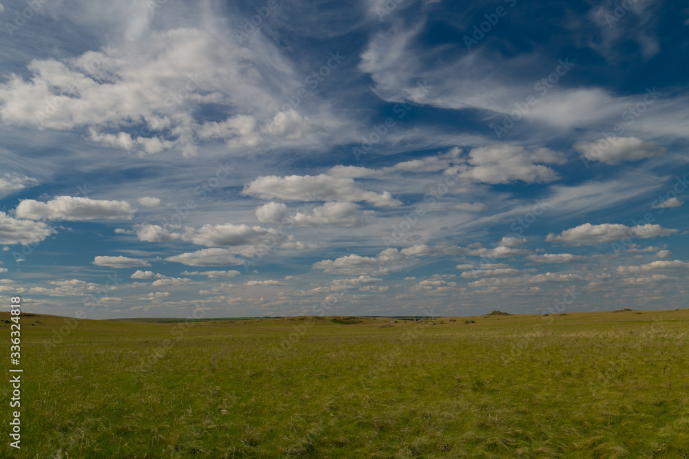 blue sky with Cumulus clouds, field (steppe)