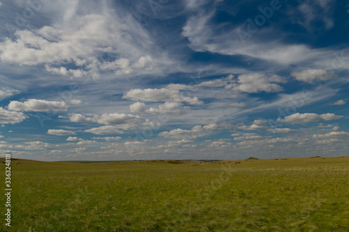 blue sky with Cumulus clouds  field  steppe 