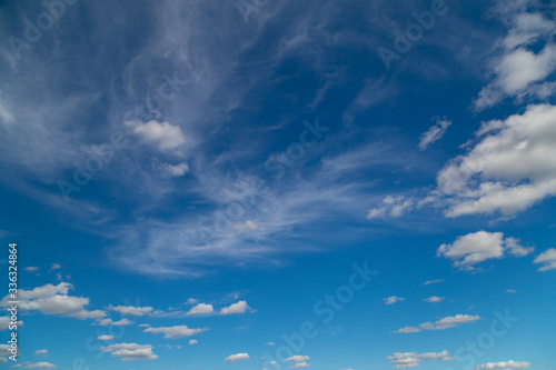 Fototapeta Naklejka Na Ścianę i Meble -  sky, air, background, beautiful, beauty, blue, clear, cloudscape, clouds, full, high, heaven, horizontal, large, light, meteorology, nature, , color, day, scenics, space, panoramic, textured, weather