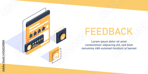 feedback concept,Customer review, Usability Evaluation,Rating system isometric concept