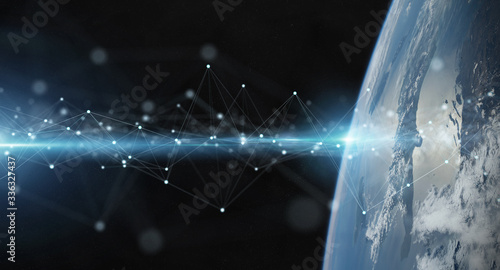 Fototapeta Naklejka Na Ścianę i Meble -  Global datas exchanges and connections system over the globe 3D rendering elements of this image furnished by NASA