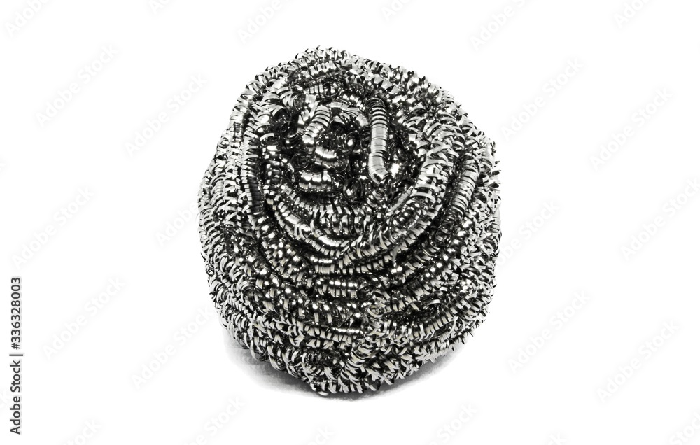 Steel wool on white background. Household cleaning Steel wool on white background. Household cleaning