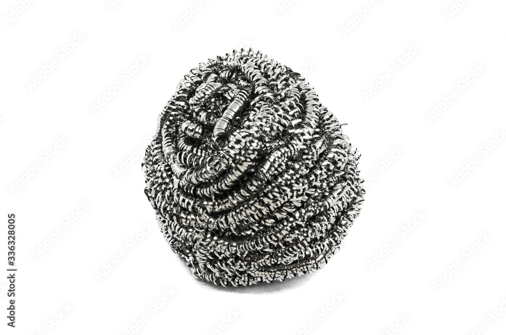 Steel wool on white background. Household cleaning Steel wool on white background. Household cleaning