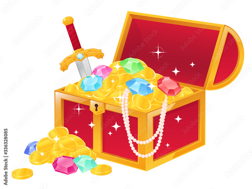 宝箱イラスト コインと宝石と剣 赤 Stock Vector Adobe Stock 宝箱イラスト コインと宝石と剣 赤 Stock Vector Adobe Stock