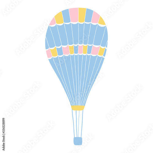 Cute romantic air balloon in pastel colors isolated on a white background. Icon for children's room design, textiles, invitations, greeting cards. Vector illustration