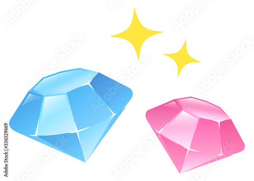 かわいい水色とピンクのダイヤ_2個_イラスト
