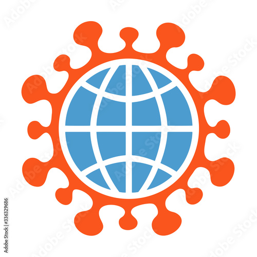 Coronavirus sign COVID-19, Symbol, icon, with earth globe isolated on white. Global coronavirus infection concept.
