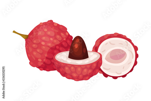 Sweet Flesh of Litchi Fruit in Rough Red Rind Vector Illustration