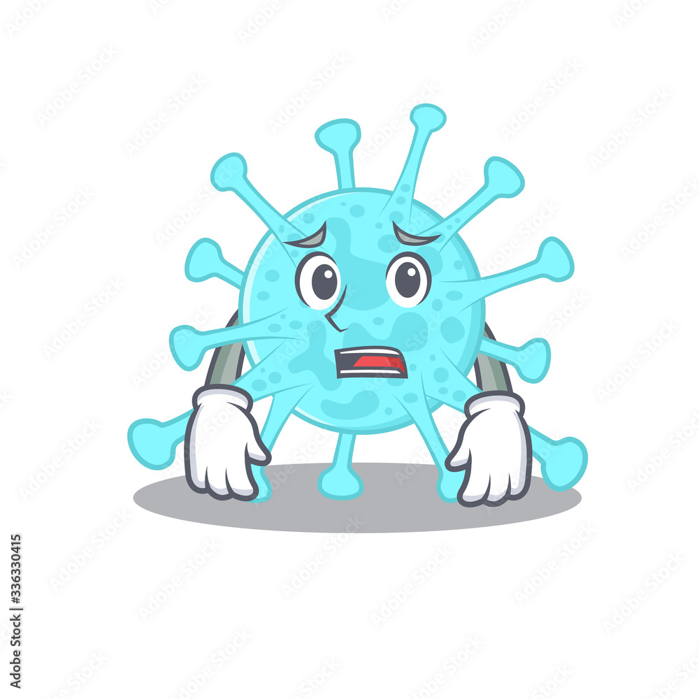 Cartoon design style of cegacovirus showing worried face Cartoon design style of cegacovirus showing worried face