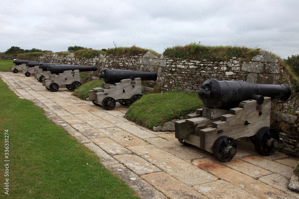 Falmouth (England), UK - August 15, 2015: Cannon near Pendennis castle, Falmouth, Cornwall, England, United Kingdom.