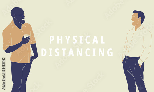 Illustration of physical distancing to prevent pandemic virus.