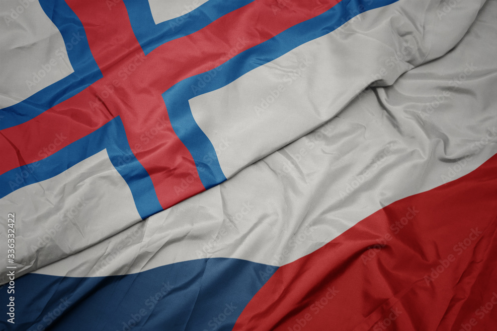 Fototapeta premium waving colorful flag of czech republic and national flag of faroe islands.
