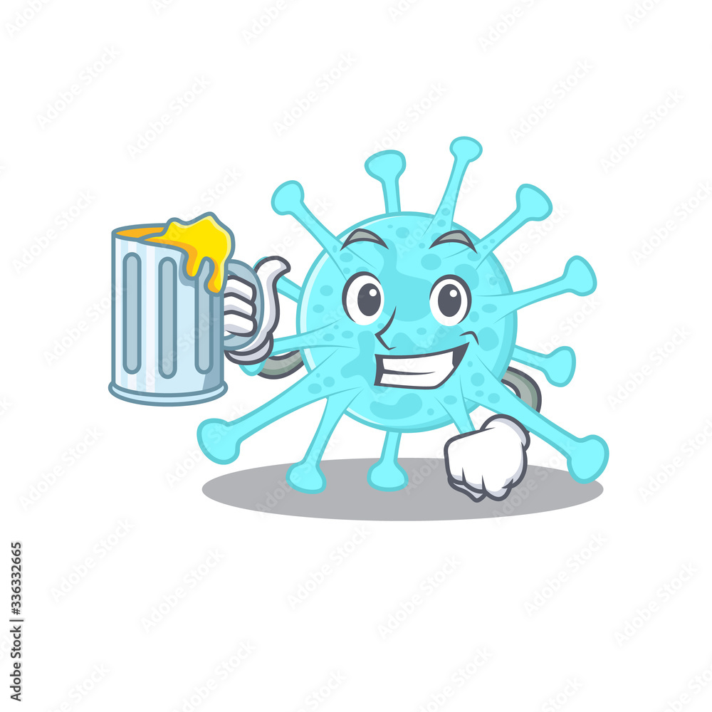 A cartoon concept of cegacovirus rise up a glass of beer
