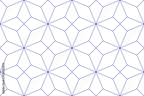 Abstract geometric seamless pattern. Simple abstract pattern. Blue lines on white background. Arabic ornament, vector illustration