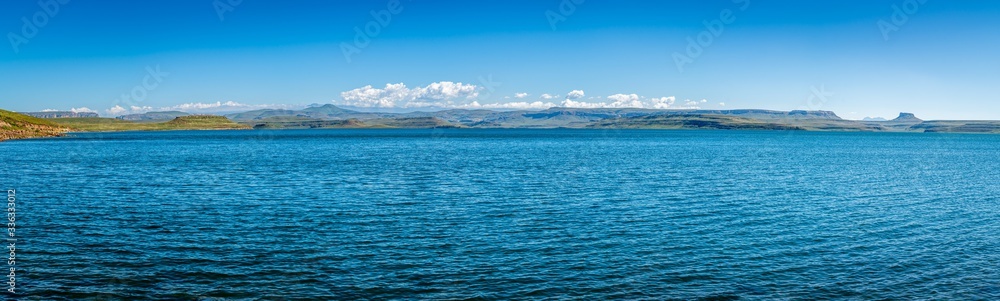 Sterkfontein Dam panorama with the Drakensberg mountains in the back ground