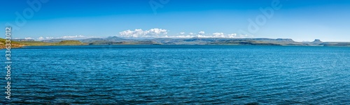 Sterkfontein Dam panorama with the Drakensberg mountains in the back ground