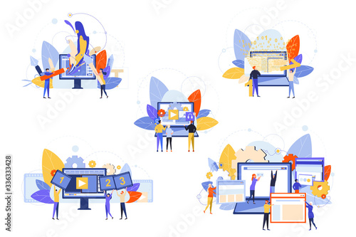 Website development, software testing, graphic design set concept