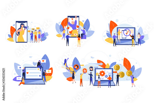 Social media, marketing, monetization, promotion, content set concept