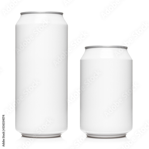 White 500ml and 330ml aluminium cans, isolated on white background photo