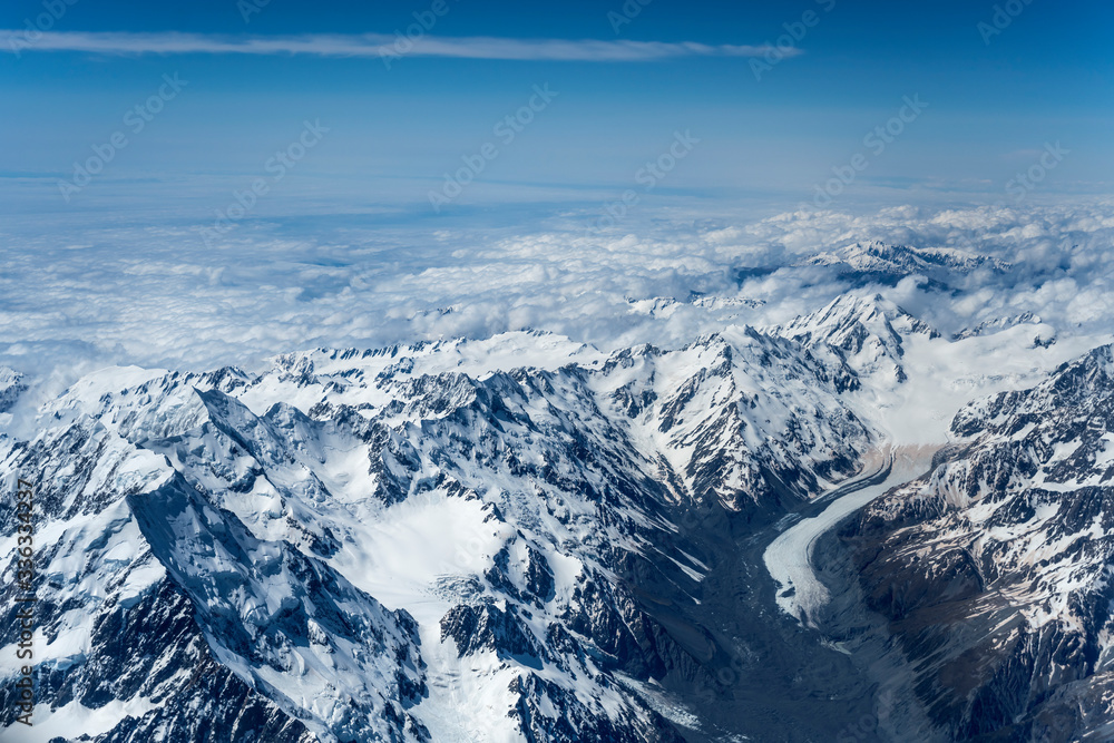 Minaret peak and Tasman glacier, from west, New Zealand Minaret peak and Tasman glacier, from west, New Zealand