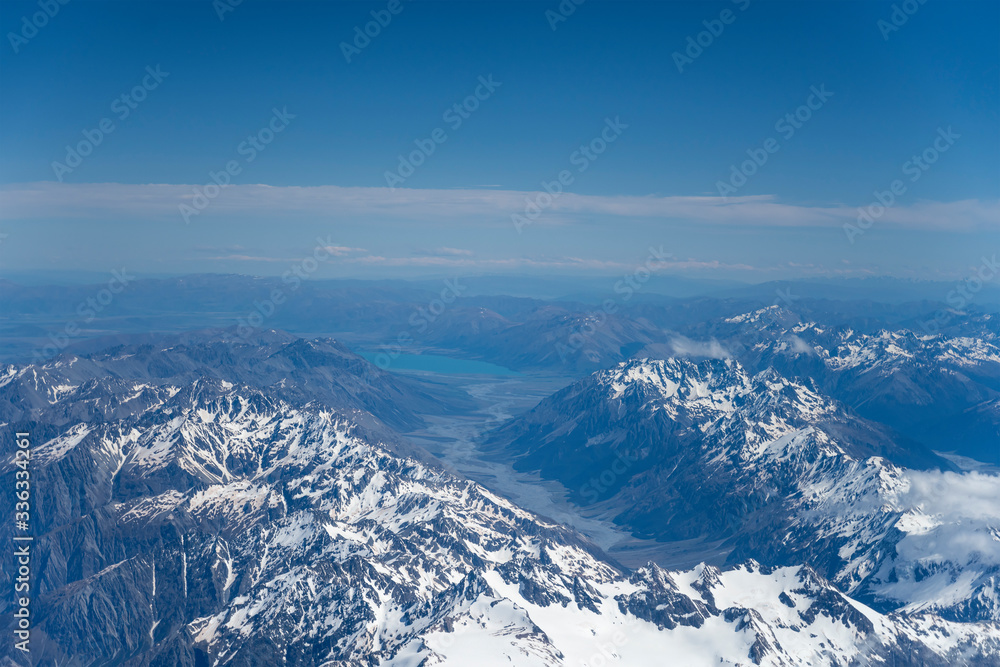  Tasman river valley and mountain ranges, from north, New Zealand