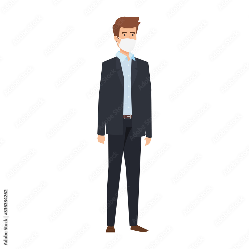 businessman with face mask isolated icon vector illustration design