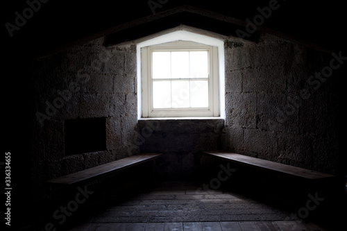 Falmouth (England), UK - August 15, 2015: Windows in Pendennis castle fortification, Falmouth, Cornwall, England, United Kingdom.