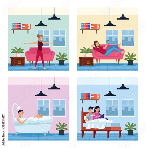 people in quarentine house places scenes