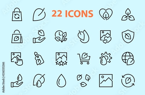 Ecology Icon Set, Vector lines, contains icons such as photosynthesis, Enviroment protection, Eco-friendly package, growth time, Editable stroke, perfect 48x48 pixels, White background