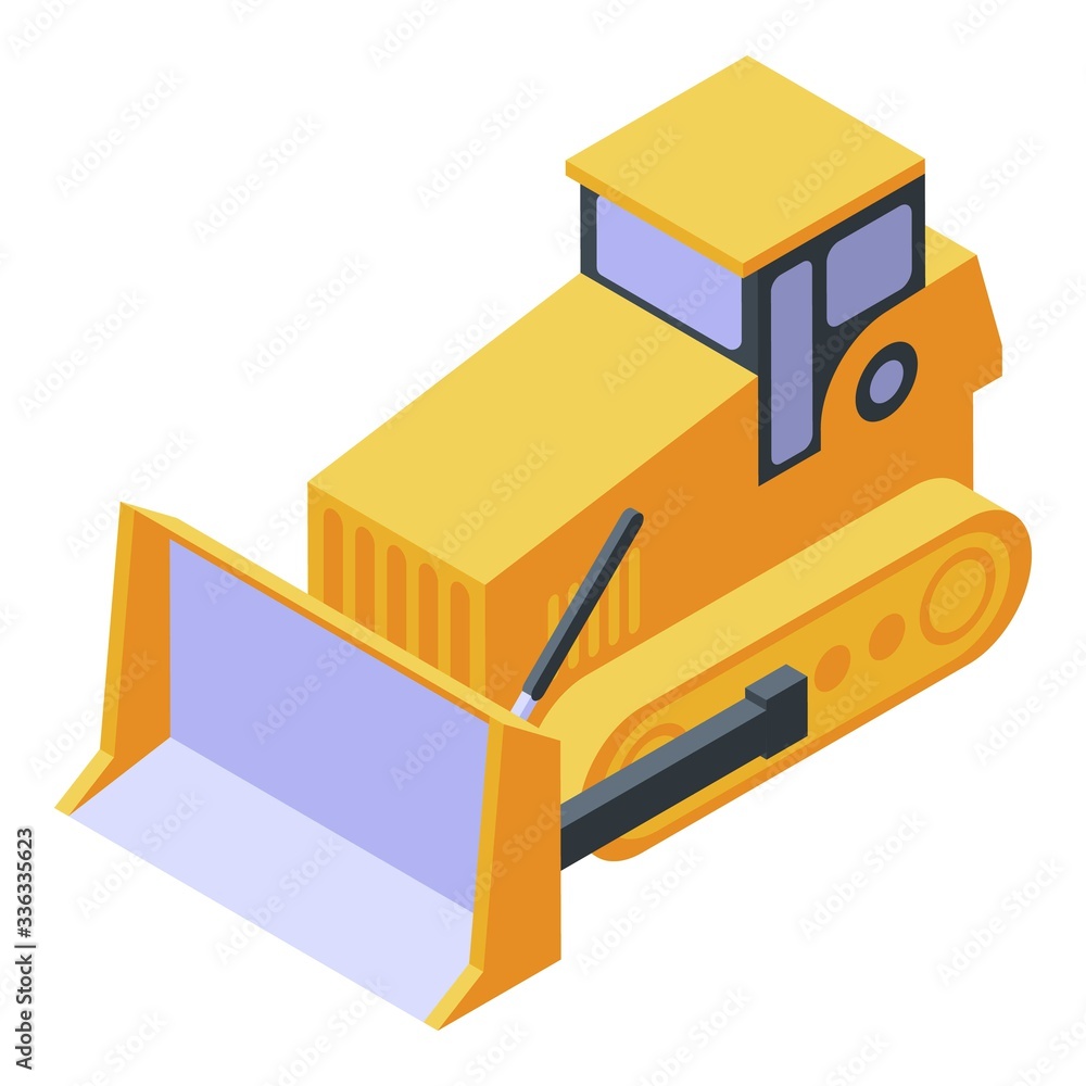 Bulldozer cawler machine icon. Isometric of bulldozer cawler machine vector icon for web design isolated on white background Bulldozer cawler machine icon. Isometric of bulldozer cawler machine vector icon for web design isolated on white background