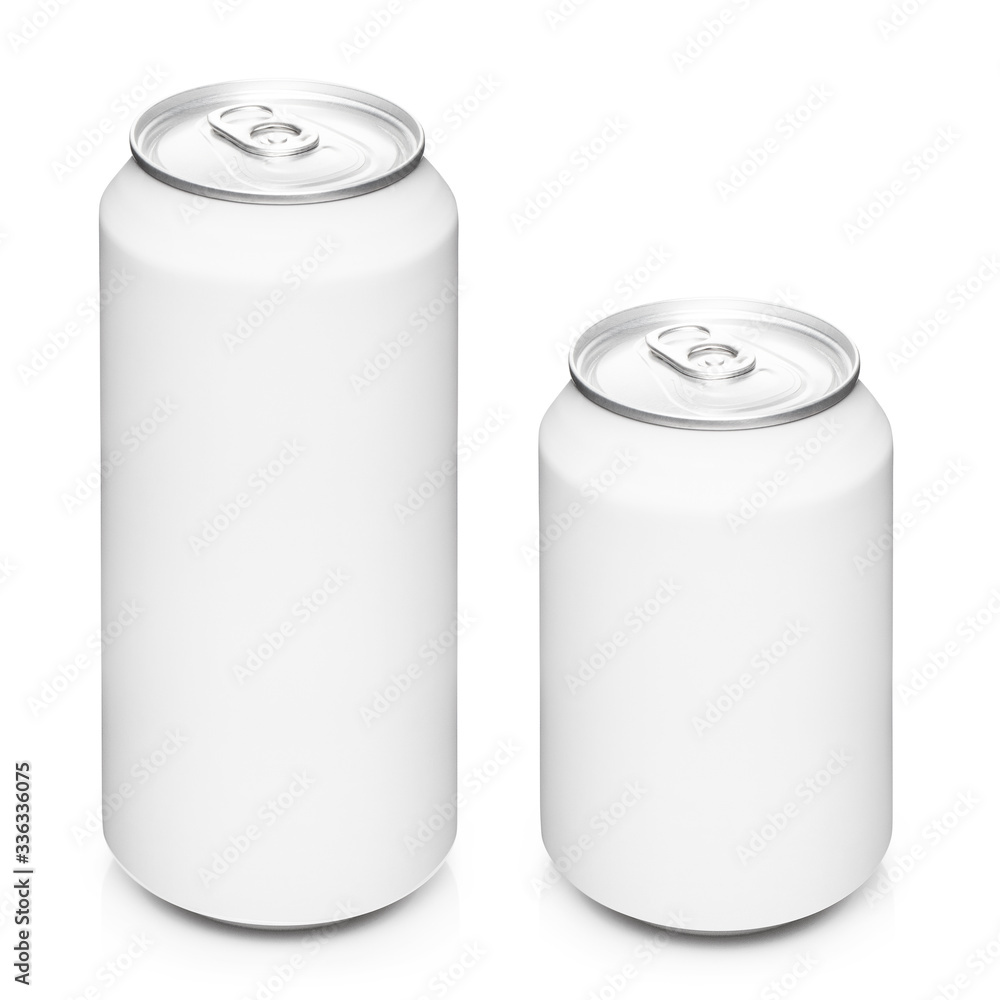 White 500ml and 330ml aluminium cans, isolated on white background White 500ml and 330ml aluminium cans, isolated on white background