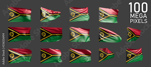 Vanuatu flag isolated - different realistic renders of the waving flag on grey background - object 3D illustration